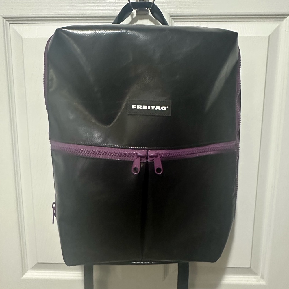 Rare Freitag F49 Fringe Holy Grail Black Tarp Purple Zippers Backpack Never Used